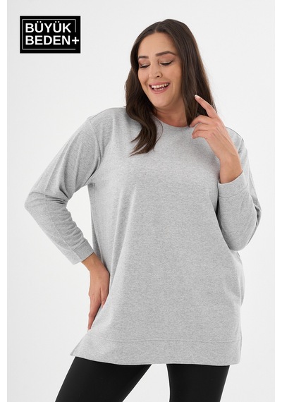 Süperlife Kadın Tunik Büyük Beden İnce Sweatshırt Spr26btk990 Grey Melange