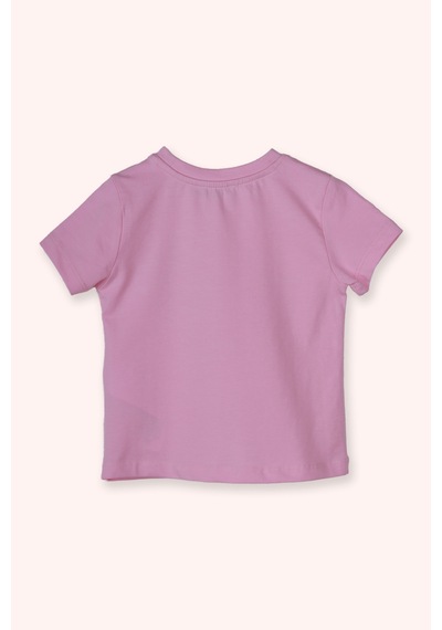 Panço Kız Çocuk Çiçek Motifli T-shirt Pembe