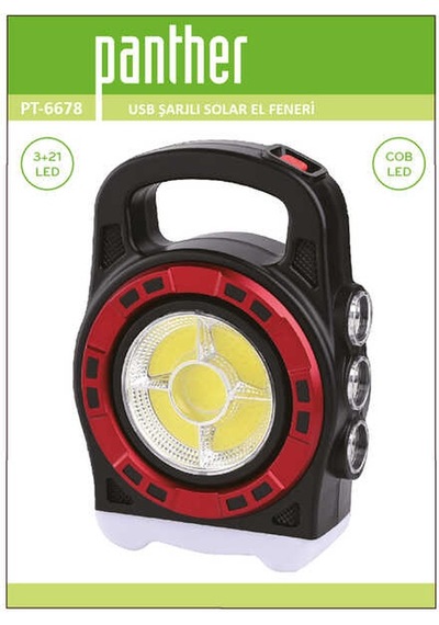 Panther PT-6678 Solar Usb Şarjlı El Feneri Siyah