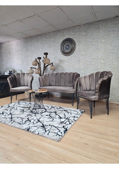 Siyah Boyalı Tel Ayak Papatya Çay Seti Koltuk Takımı , Balkon, S 001