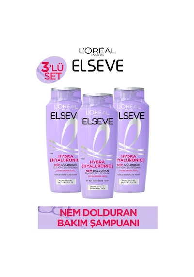 L'Oréal Paris Elseve Hydra Hyaluronic Nem Dolduran Bakım Şampuanı 3 x 300 ML
