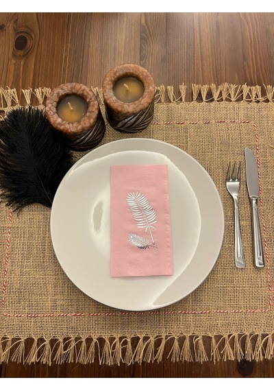 Gümüş Yaldızlı Pembe Palmiye Peçete 16 Adet