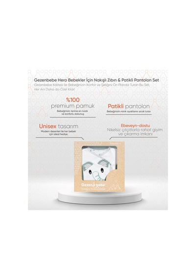 Gezenbebe Hero Bebekler İçin Nakışlı Zıbın Ve Patikli Pantolon Set 6-9 Ay