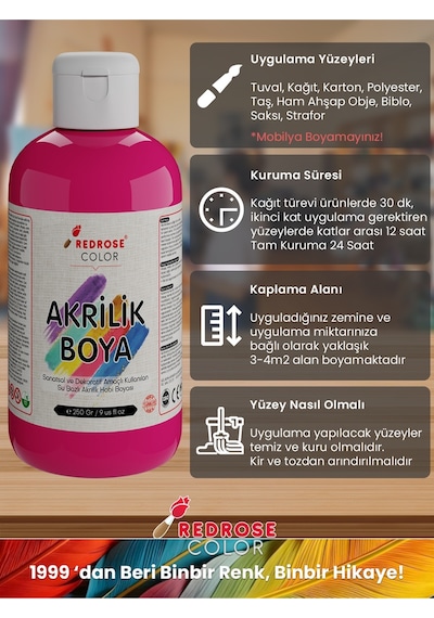 Red Rose Fuşya-turkuaz-kahverengi Akrilik Boya 3'lü Set 3 x 250 G