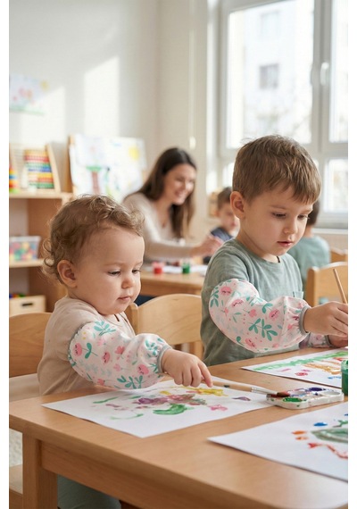Sıvı Geçirmez Lastikli Bebek Mama Beslenme Kolluğu Seti Çocuk Aktivite Etkinlik Kol Kılıfı Flowy