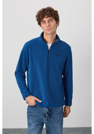 Standart Kalıp Dik Yaka 2li Paket Koyu Gri-parlament Erkek Polar Sweatshirt - 88310 Koyu Gri - Mavi