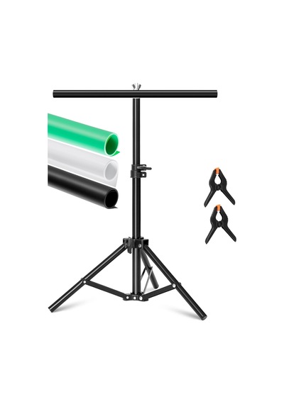 70 100cm T Stand Bar + Beyaz Siyah Yeşil 60x130cm Parlak Ve Mat Çift Taraflı Pvc Fon Zemin Kağıdı