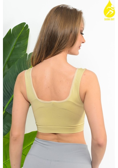 Sauna Suit Top Büstiyer Kadın Modal Crop Toparlayıcı Kalın Askılı Seamless Dikişsiz Örme Bustiyer Ten Rengi