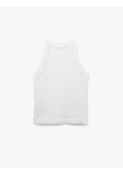 Koton Regular Fit Kolsuz Ajurlu Halter Yaka Kroşe Tişört Beyaz 5sak30033ht