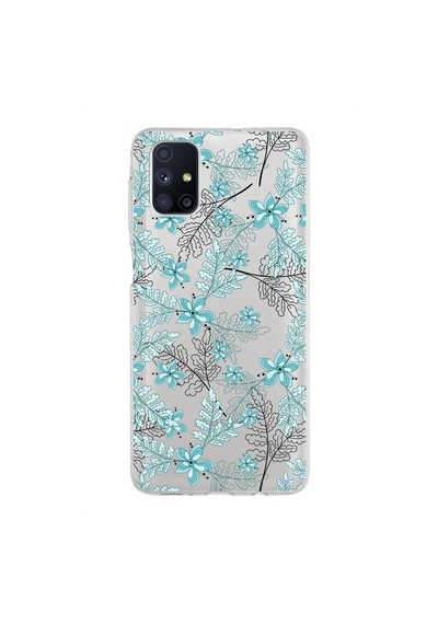 Samsung Galaxy Uyumlu M51 Kapak Floral Su Yeşili Tasarımlı Şeffaf Silikon Kılıf