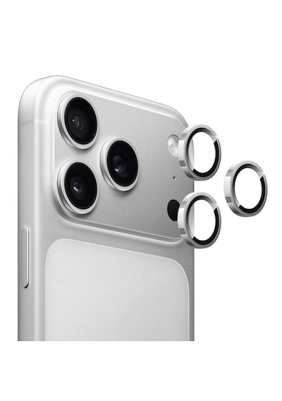 Apple Uyumlu   iPhone 17 Pro / 17 Pro Max Kamera Lens Koruyucu ''safir Cam & Kolay Kurulum'' Gümüş