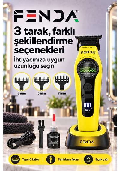 Fenda Profesyonel Bldc Motor 8000 Rpm Tıraş Makinesi Sarı