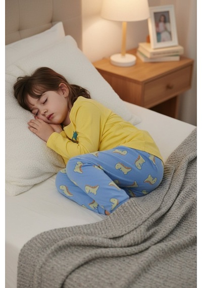 Aden Kids Pamuk Çocuk Uzun Kollu İnce Pijama Takımı - Petrol Mavisi