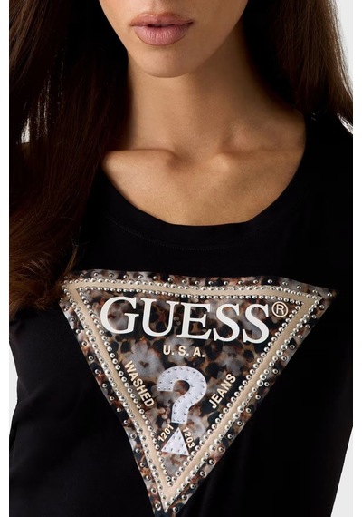 Guess W6rı32j1314 Ss Cn Leo Triangle T Kadın Tişört Siyah