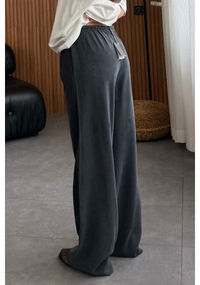 Feela Moda 2008 Bağcıklı Beli Lastikli Yıkamalı Modal Dokuma Palazzo Kadın Pantolon Antrasit Feela Moda 2008 Bağcıklı Beli Lastikli Yıkamalı Modal Dokuma Palazzo Kadın Pantolon Antrasit