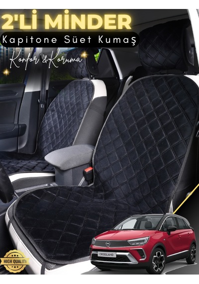 Opel Crossland Uyumlu 2'li Süet Oto Koltuk Minderi Terletmez Universal Tam Koruma A2 Siyah