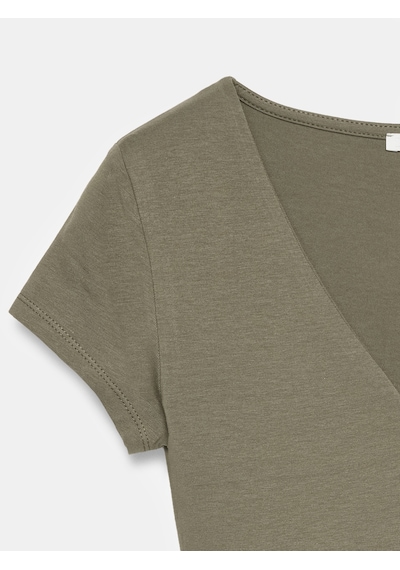 Dilvin 32840 V Yaka Basic T-shirt-haki