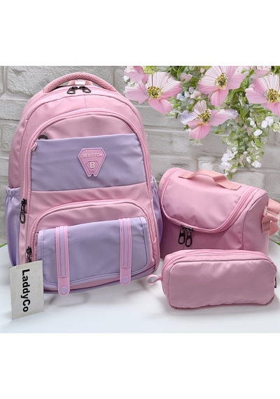İlk Okul Çantası 3 Lü Set Pudra-lila Kız Çocuk İlkokul Çantası 8020 Pembe