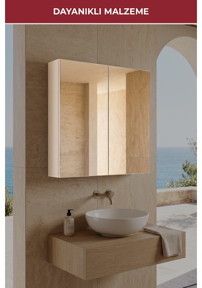 2 Kapaklı Aynalı Geniş İç Hacimli Çok Amaçlı Banyo Dolabı Beyaz