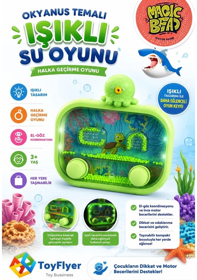 Su Oyunu Water Game Çocuklar İçin Eğlenceli Halka Geçirme Işıklı Shark 2586bc-k12yeşilaht