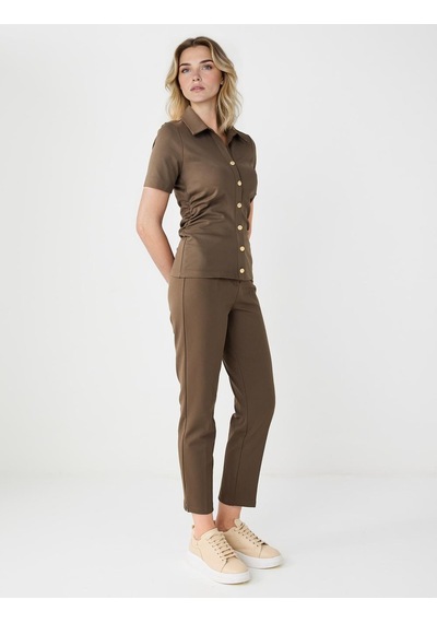 Jimmy Key Bronz Haki Normal Paça Yüksek Bel Örme Pantolon 5ww185670154