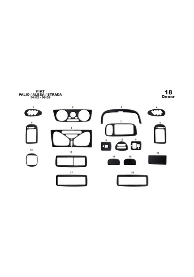 Fiat Palio Albea Strada Torpido Kaplama 2002-2005 18 Parça Siyah Karbon