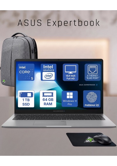 Asus ExpertBook P1503CVA-C516512G0DTKD03 Core 5 210H 64 GB 1 TB SSD 15.6" W11P Dizüstü Bilgisayar