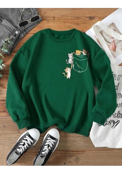 Kozia Outdoors Malkoçbey Oyaka Baskılı Cep Baskılı Sweatşhirt Yeşil Yeşil