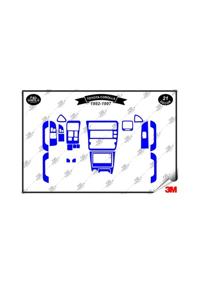Toyota Corolla Efsane Kasa 1992-1997 Torpido Konsol Trim Göğüs Maun Kaplama Set 21 Parça Mavi