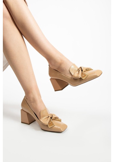 Paris Shoes Paris Bej Lazer Desenli Topuklu Ayakkabı-bej Bej