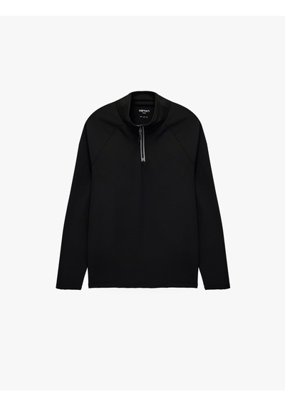 Koton Dik Yaka Uzun Kollu Yarım Fermuarlı Spor Sweatshirt Siyah 7wam70008nk