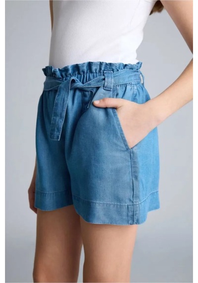 Defacto Beli Bağcıklı Mavi Denim Şort Kız Çocuk G6380a826smnm28 Mavi-nm28