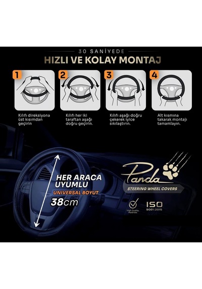 Panda Oto Direksiyon Kılıfı - Delikli Deri / Velucantra Kumaş-kırmızı