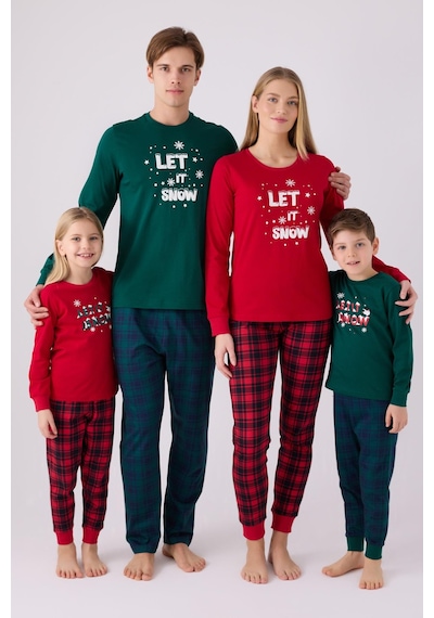 Arnetta 3131 Garson Noel Let İt Snow Erkek Çocuk Yeşil Uzun Kol Pijama Takım 001