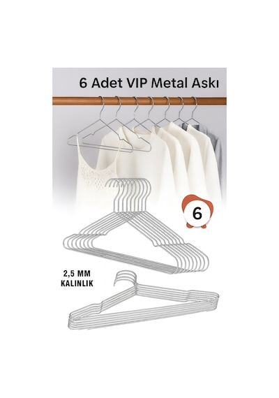 Metal Elbise Kıyafet Askısı, 6 Adet,giysi Askısı,pantolon Askısı Tel Askı Vıp Metal Gümüş Tr Diğer