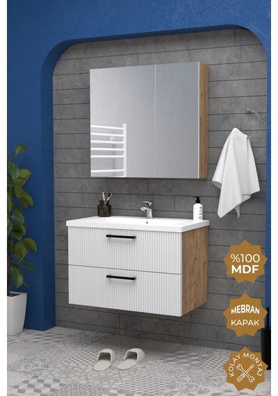 Teta Home Havana 80 Cm Mdf Gövde Membran Kapak Banyo Dolabı Seti Atlantik Çam - Beyaz Teta Home Havana 80 Cm Mdf Gövde Membran Kapak Banyo Dolabı Seti Atlantik Çam - Beyaz