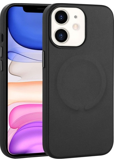 Apple Uyumlu iPhone 11 Kılıf Pu Deri M-safe Wireless Şarj Özellikli Zore Derix Kapak Siyah