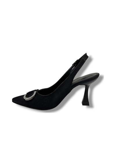 Desire 452-26 Çizgili Saten Taşlı Tokalı İnce Topuk Kadın Stiletto 8,5cm Siyah