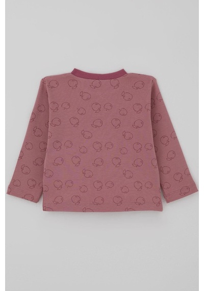 Breeze Kız Bebek Pijama Takımı Önden Düğmeli Elma Desenli 4 Ay-1 Yaş, Gülkurusu Gülkurusu