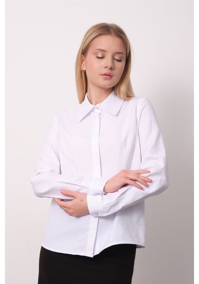Pera Moda Kadın Slim Fit Pamuklu Ofis Gömleği Beyaz
