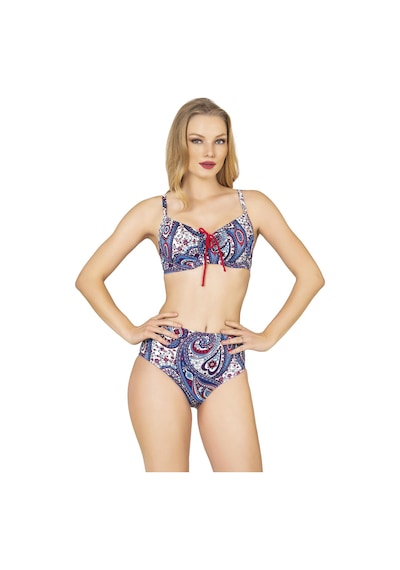 Endeep Kadın Şal Desenli Balenli Toparlayıcı Bikini Takımı Lacivert