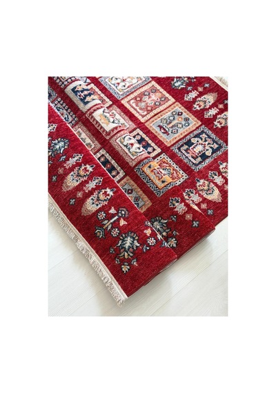 Alize Patchwork Esintili Etnik Desenli Kırmızı Halı - Modern Klasik Oda Ve Salon Halısı Kırmızı