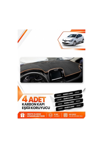 Renault Clıo 4 2012-2019 Uyumlu Ön Torpido Koruma Kılıfı Halısı Örtüsü - Siyah Kahverengi