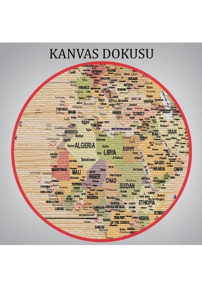 Es10 Ahşap Görünümlü Dünya Haritası Ayrıntılı ve Dekoratif Kanvas Tablo 1803 (95 x 165)