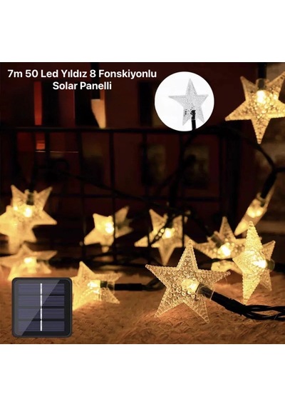 7m 50 Led Yıldız 8 Fonksiyonlu Solar Panelli-gün Işığı Tdrtr Çok Renkli
