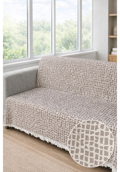 Çakıl Desen Kaymaz Yıkanabilir Pamuklu Koltuk/çekyat Örtüsü 180x220 Ebat Oturma Ve Sırt Vizon