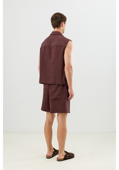 Antioch Lyocell Karışımlı Crop Fit Kolsuz Erkek Gömlek Bordo