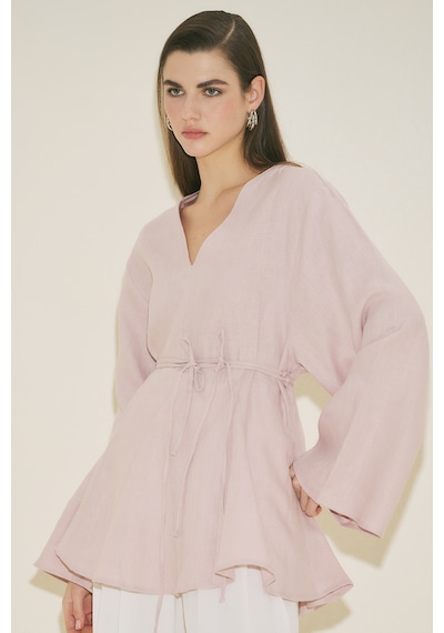 Manuka %100 Keten Volümlü Tunik Pembe Ss26tnk00002-78 Pembe