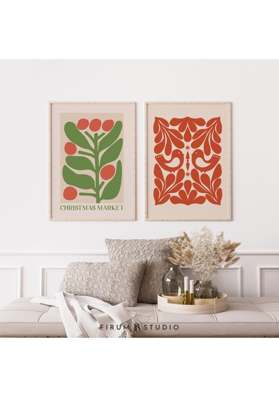 Renkli Noel, 2'li Set, Noel Duvar Sanatı, Noel Baskıları, Parlak Renkli Sanat