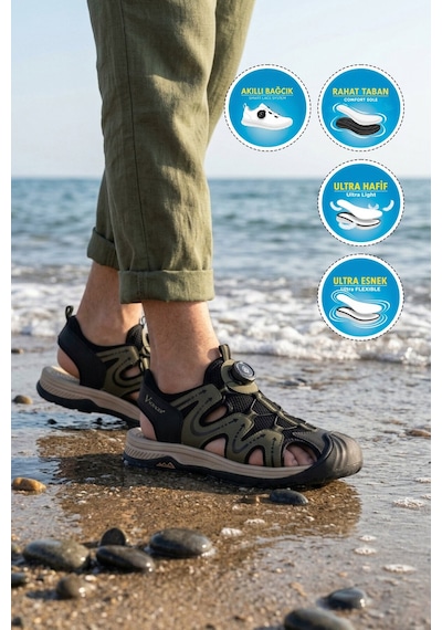 Voyager Erkek Outdoor Trekking Sandalet Nefes Alabilen Yapı Misina Bağcık Haki E339 M